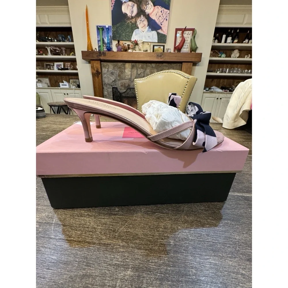 Kate Spade New York Women's Simona Kitten Heel‎ Bow Pink Patent Size 7.5 Slide